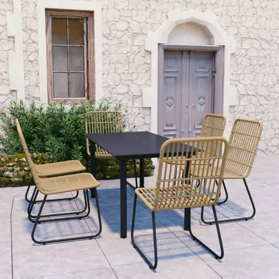 vidaXL 7-delers udendørs spisebordssæt polyrattan & glas, eg og sort