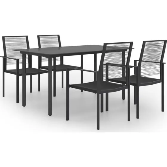 vidaXL Spisebordssæt 5 dele, pulverlakeret stål, rattan, havestol