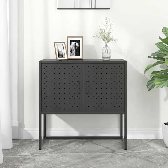 vidaXL Skænk 75x35x75 cm stål og glas antracitgrå