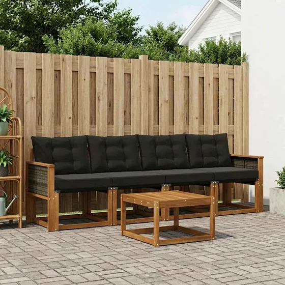 vidaXL Udendørs Sofagruppe 5-pcs Natur og Sort