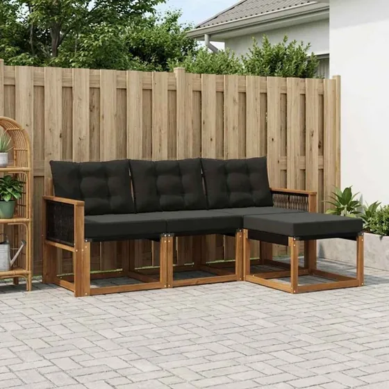 vidaXL Udendørs Sofagruppe 4-pcs Natur og Sort