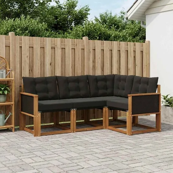 vidaXL Udendørs Sofagruppe 4-pc Natur og Sort