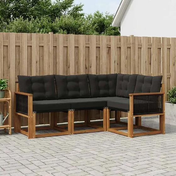 vidaXL Udendørs Sofagruppe 4 pc Natur og Sort