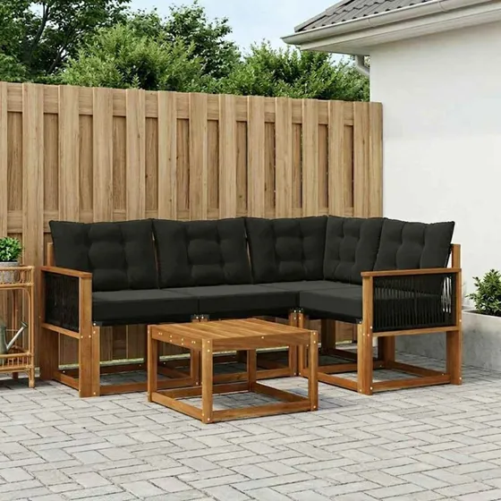 vidaXL Udendørs Sofagruppe 5-pcs Natur og Sort