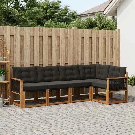 vidaXL Udendørs Sofagruppe 5-pcs Natur og Sort