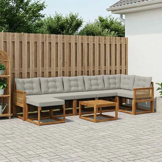 vidaXL Udendørs Sofagruppe 8 pc Naturfarvet og Lysegrå