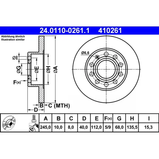 ATE Bremseskive 24.0110-0261.1 for AUDI & SEAT