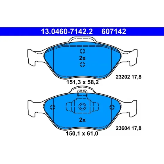 ATE Bremseklodser 13.0460-7142.2, foraksel, til FORD, TOYOTA, MAZDA