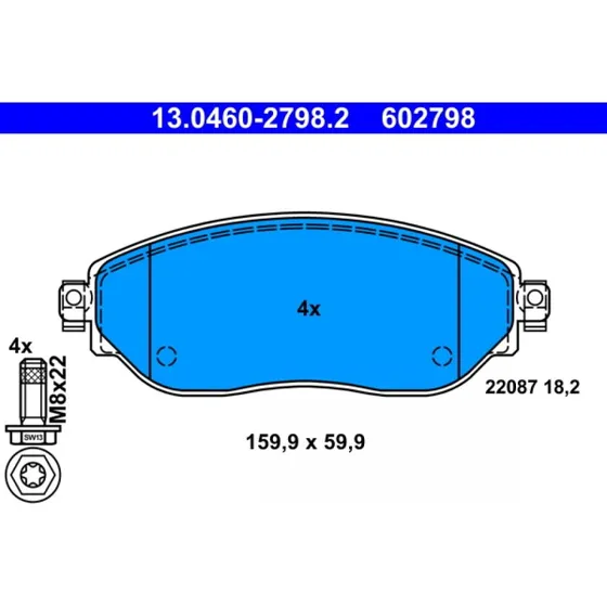 ATE Bremseklodser 13.0460-2798.2 for OPEL, Renault, Fiat