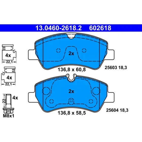 ATE Bremseklodser 13.0460-2618.2 til Ford Transit & Tourneo Custom
