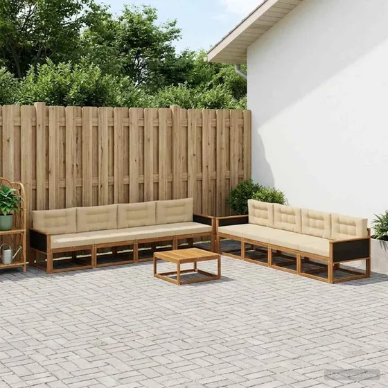 vidaXL Udendørs Sofagruppe 9 pc Naturlig/Beige