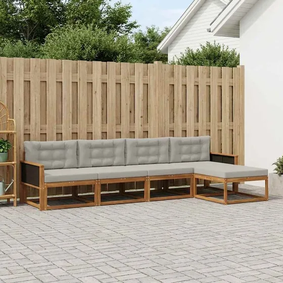 vidaXL Udendørs Sofagruppe 5-pces Naturlig & Lys Grå