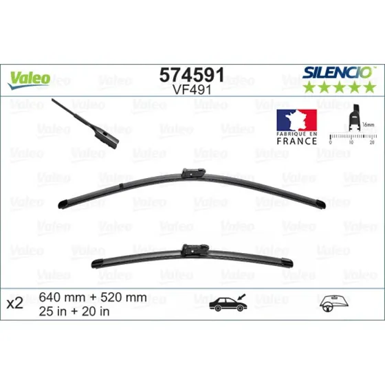 VALEO Viskerblade 574591, 640/520 mm, Silencio, til AUDI A6 C7, A7 Sportback