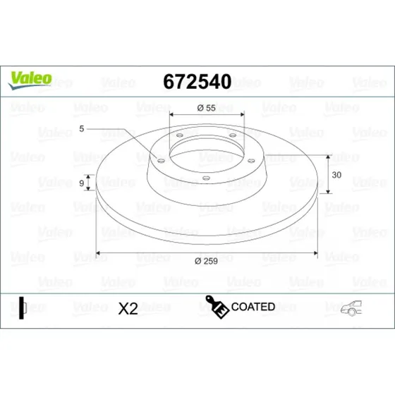 VALEO 672540 Bremseskive for Lexus CT, Subaru Trezia, Toyota Prius
