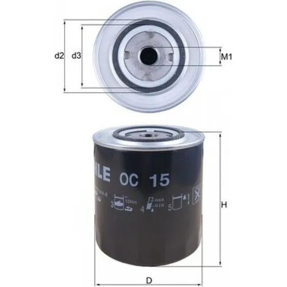MAHLE Oliefilter OC 15, 107,5 mm, til FIAT, IVECO, SAME