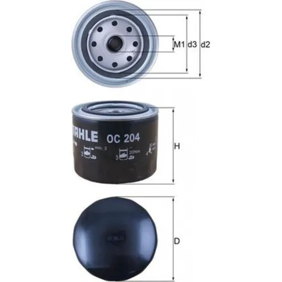 MAHLE Oliefilter OC 204, 3/4 16UNF, for OPEL, TOYOTA, VOLVO