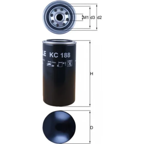 MAHLE KC 188 Brændstoffilter, 93,2 mm, M20x1,5
