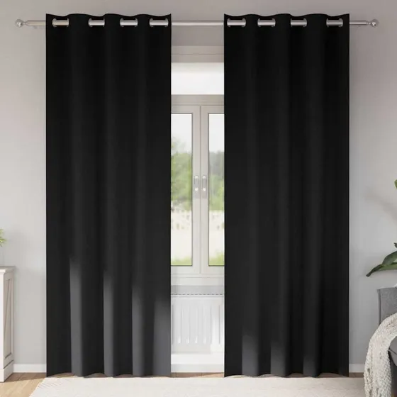 vidaXL Mørklægningsgardiner 225 x 140 cm Sort med Ringe