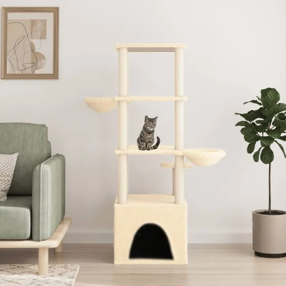vidaXL kradsetræ 147 cm cremefarvet med sisalstolper