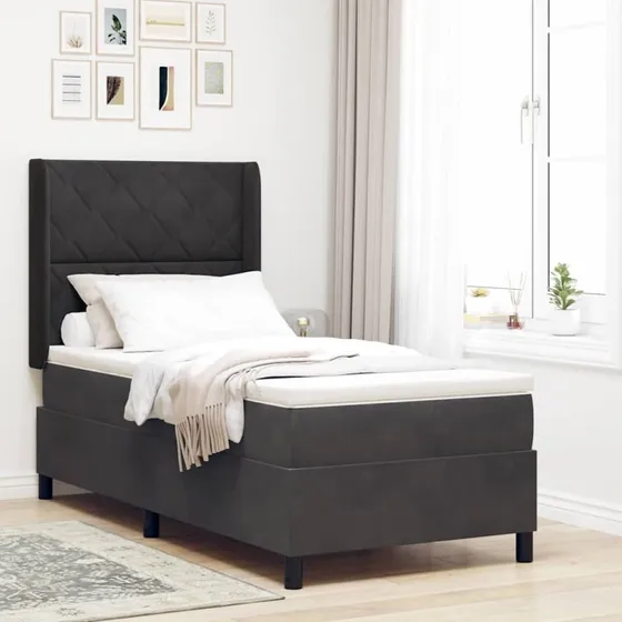 vidaXL Box Spring Seng med LED-lysstrimler, Sort, 100 x 200 cm, Fløjl