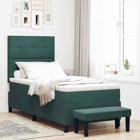 vidaXL Boxspring-seng med fløjls hovedgavl, mørkegrøn, 200 x 100 cm