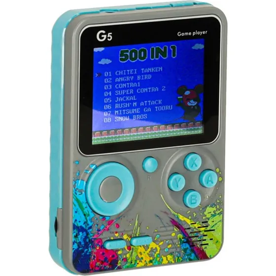 Retro Spillekonsol 500 Spil, 3" LCD, Grå, med 1200 mAh Batteri