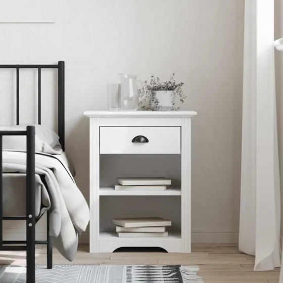 vidaXL BODO Sengebord 53x38,5x67 cm hvid massivt fyrretræ