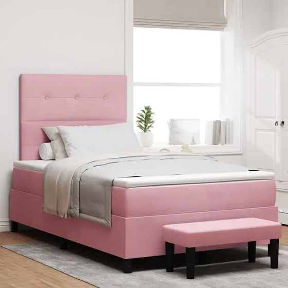vidaXL Boxspring seng med fløjls hovedgavl, lyserød, 190 x 120 cm