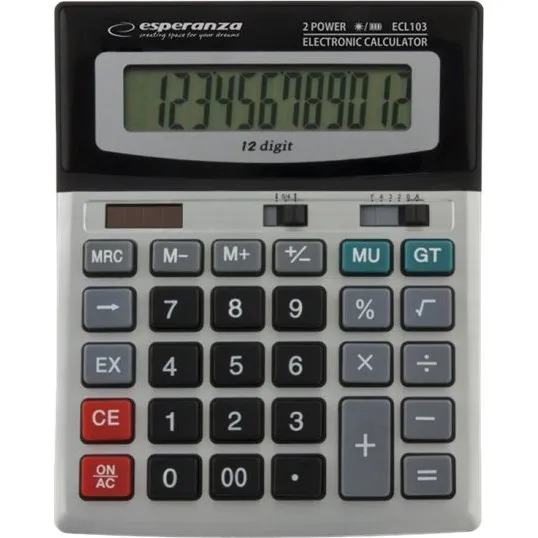 Esperanza ECL103 12-cifret desktop-lommeregner, sort/grå
