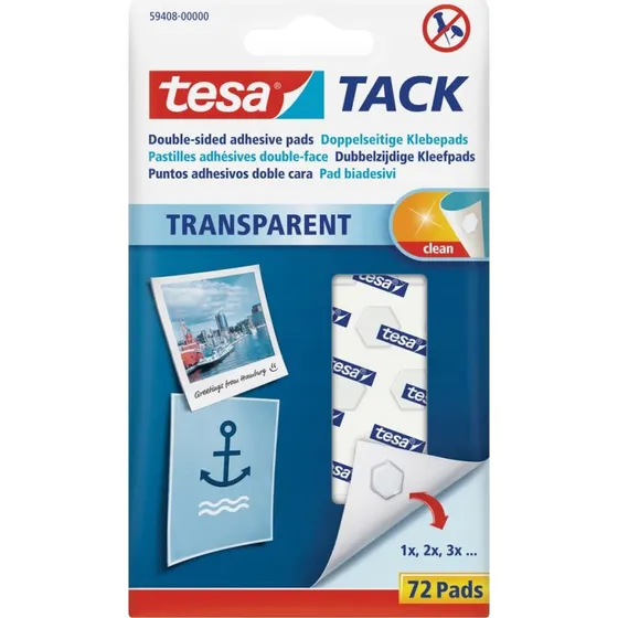 tesa TACK selvklæbende klæbepuder, klar, 72 stk.