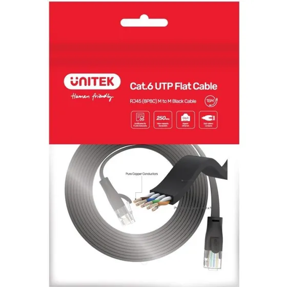 Unitek Cat 6 Flad Netværkskabel 5 m Sort