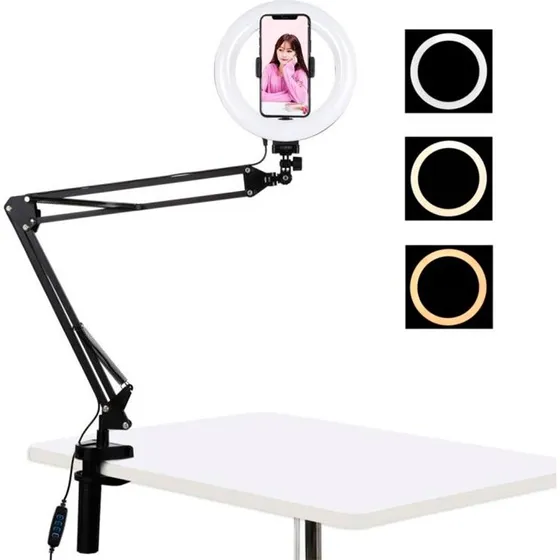 Puluz PKT3089B Smartphone Holder med LED Ringlight (6-8,5 cm)