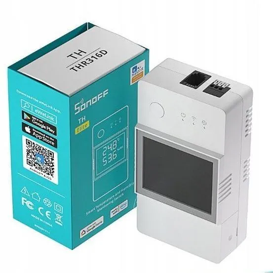 Sonoff TH Elite THR320D WiFi-relæ med temperatur- og fugtmåling (20A)