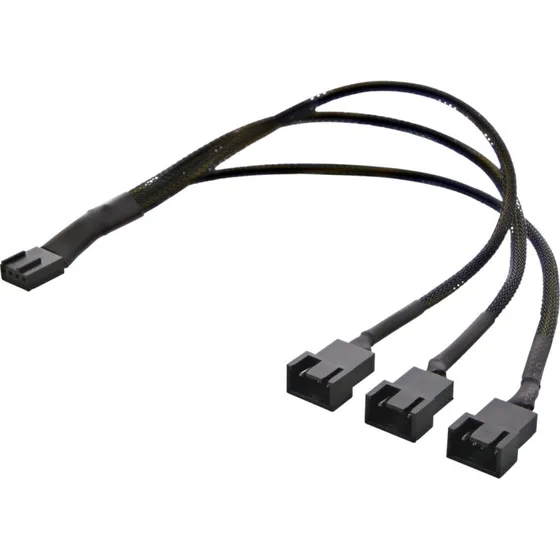Deltaco Strøm-splitter 30 cm, 4-pin PWM (1x han, 3x hun) - Sort