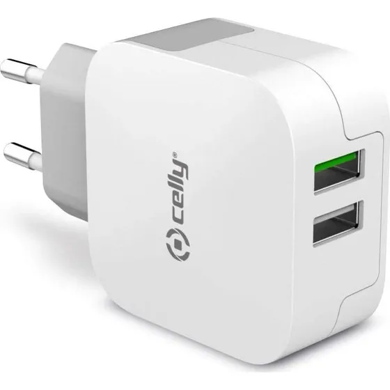 Celly TC2USBTURBO 2xUSB 3.4A Turbo-vægoplader, hvid
