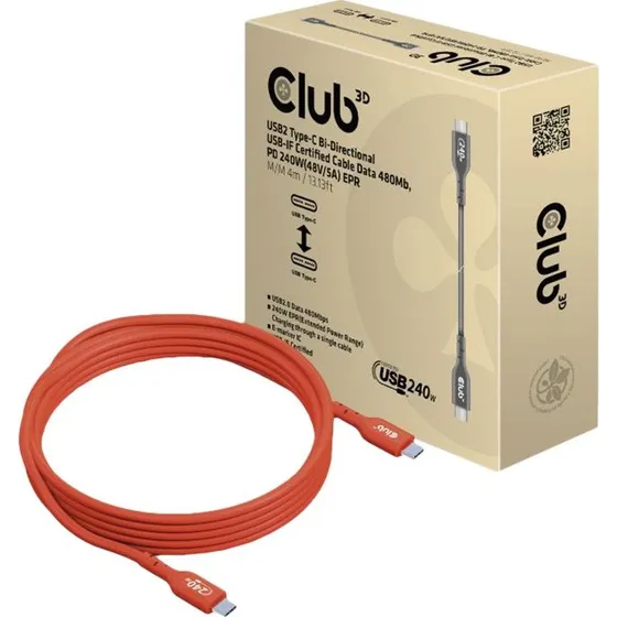 Club 3D CAC-1515 USB-C 240W kabel 4m rød