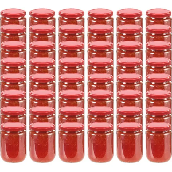 vidaXL syltetøjsglas 48 stk. røde låg 230 ml