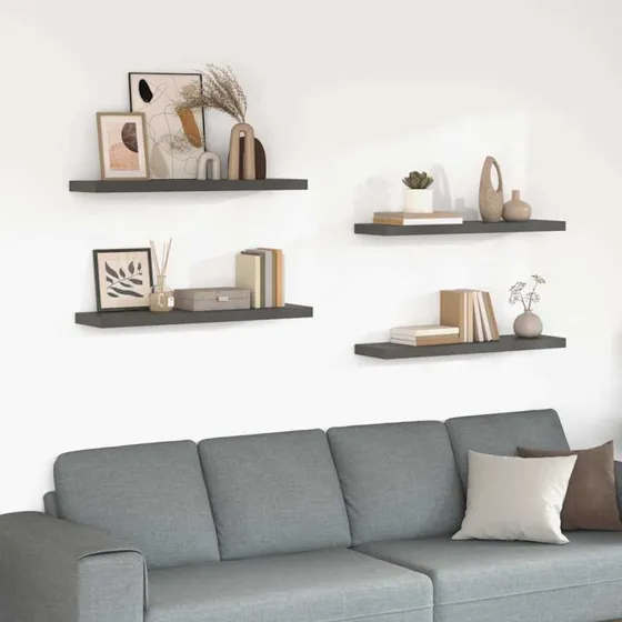 vidaXL Væghylder 4 stk. 90x23,5x3,8 cm MDF grå højglans