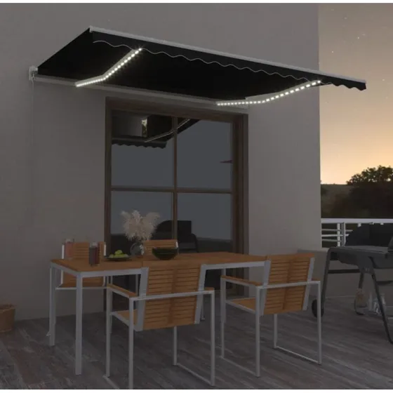 vidaXL Markise med LED-lys 400x350 cm antracitgrå