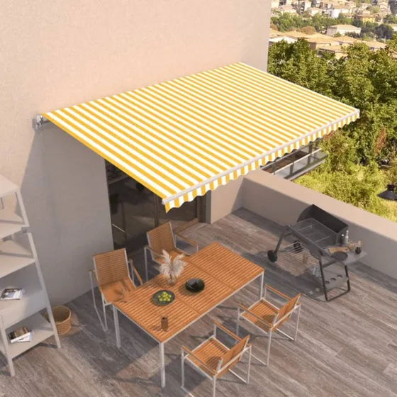 vidaXL Markise 500x350 cm manuel, gul/hvid