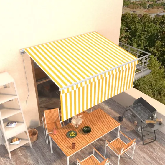vidaXL Markise 3x2,5 m med Gardin, Gul og Hvid, Manuel Betjening