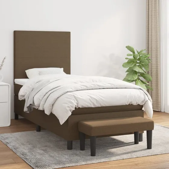 vidaXL Kontinentalseng 90x190 cm mørkebrun med justerbar gavl og pocketfjedermadras