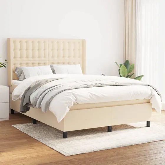 vidaXL Kontinentalseng 140x190 cm stof cremefarvet med pocketfjedre