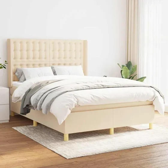 vidaXL Kontinentalseng 140x190 cm stof cremefarvet med pocketfjedre