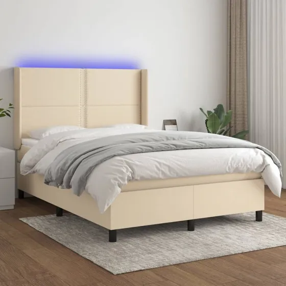 vidaXL Kontinentalseng 140x190 cm Creme med LED-lys