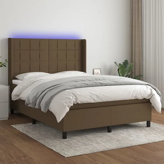 vidaXL Kontinentalseng med LED-lys 140x190 cm mørkebrun