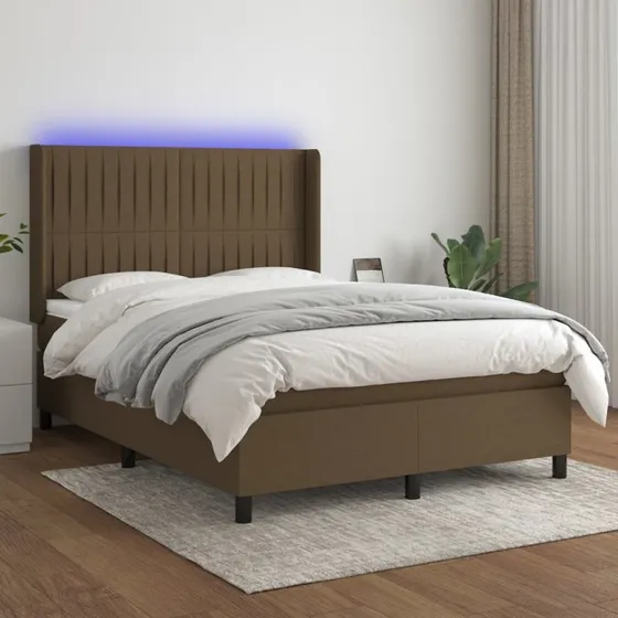 vidaXL Kontinentalseng 140x190 cm med LED-lys, mørkebrun