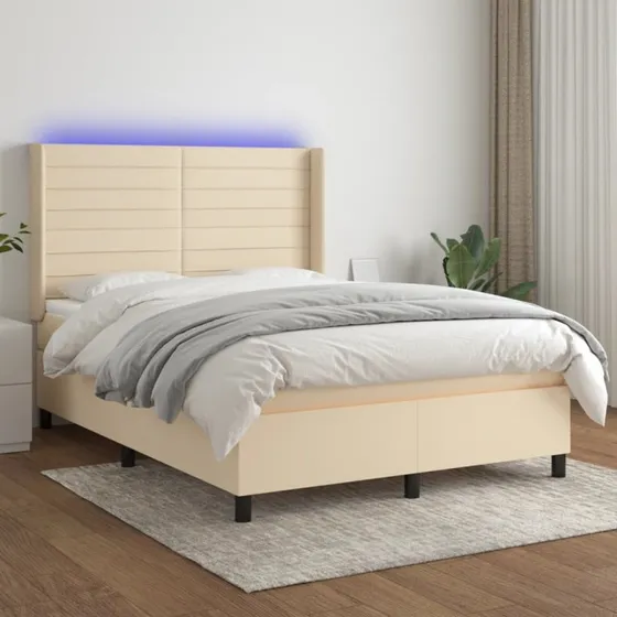 vidaXL Kontinentalseng 140x190 cm Creme med LED-lys og justerbar sengegavl