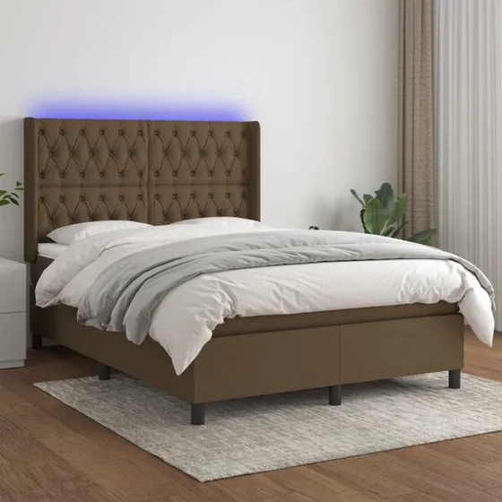 vidaXL Kontinentalseng 140x190 cm med LED-lys, mørkebrun