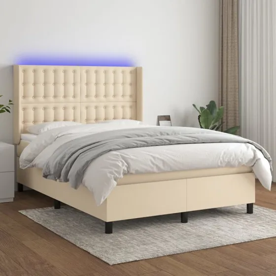 vidaXL Kontinentalseng 140x190 cm cremefarvet med LED-lys